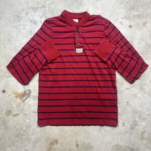 Vintage Hollister Red & Navy Striped Henley Long Sleeve Shirt Size XL